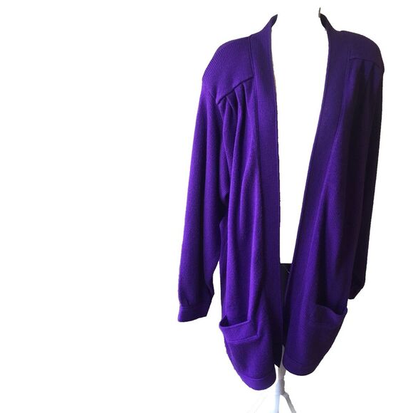 FITTING IMAGE Woman's Purple Cardigan Open Front Long Sleeves Pockets Sz 20/22 - Picture 6 of 16